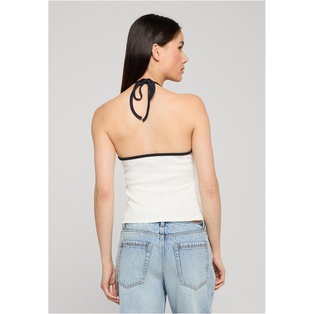Urban Classics - Contrast Piping Neckholder Mouwloze top - Gebroken wit